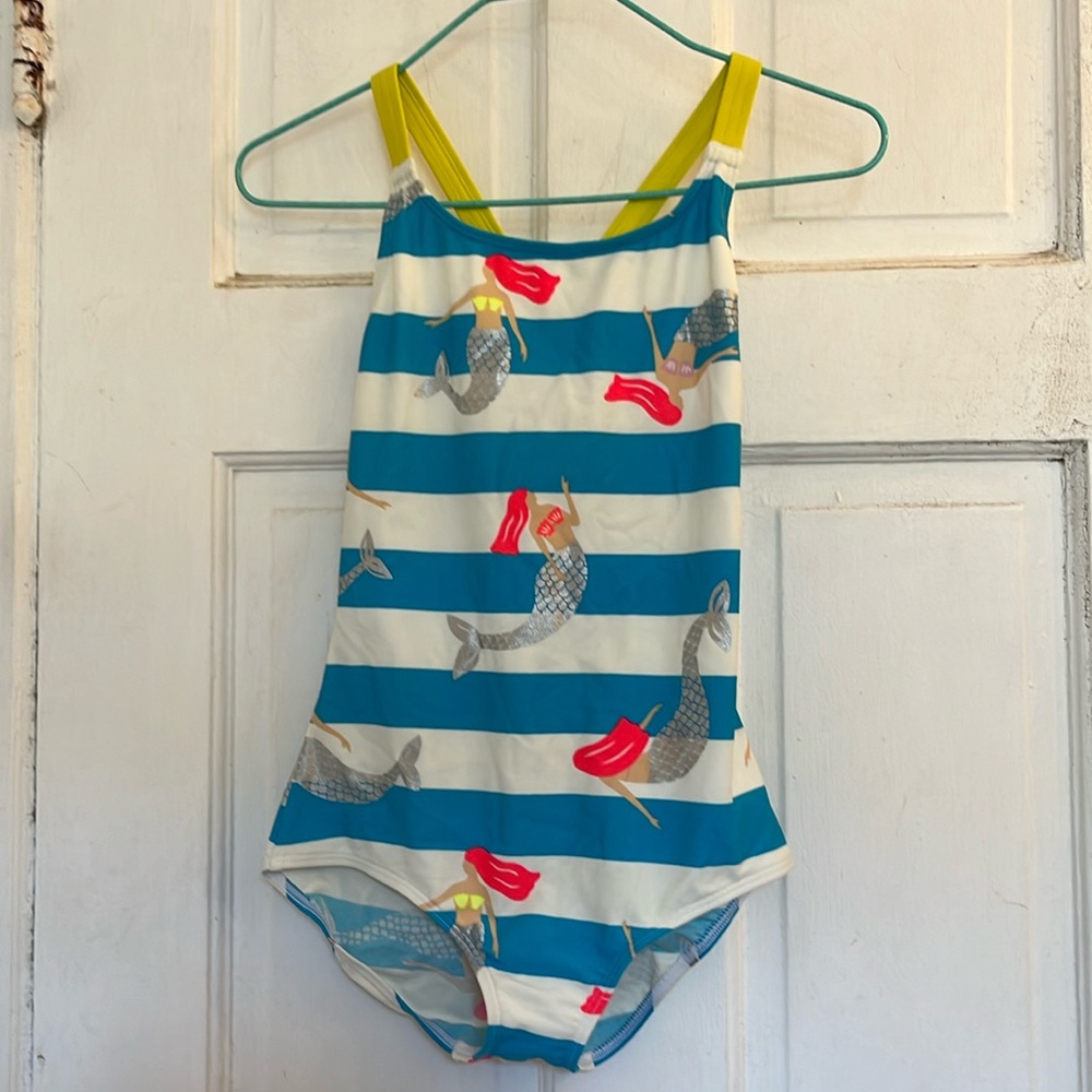 NWT Mini Boden Blue & White Striped Mermaid One-Piece in size 9-10